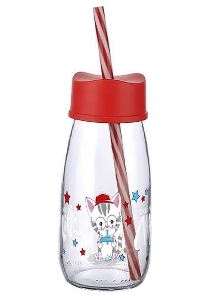 Pipetli Su ve Süt Şişesi Cam 250 ml - Kırmızı