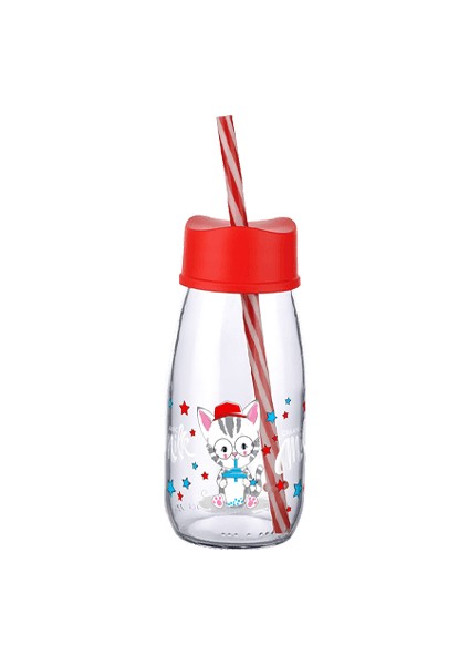 Pipetli Su ve Süt Şişesi Cam 250 ml - Kırmızı