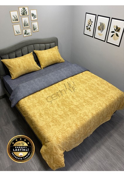 Çetinhome Çarşafı Lastikli Çift Kişilik Nevresim Takımı Gölge Gold Antrasit