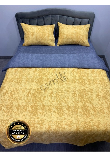 Çetinhome Çarşafı Lastikli Çift Kişilik Nevresim Takımı Gölge Gold Antrasit