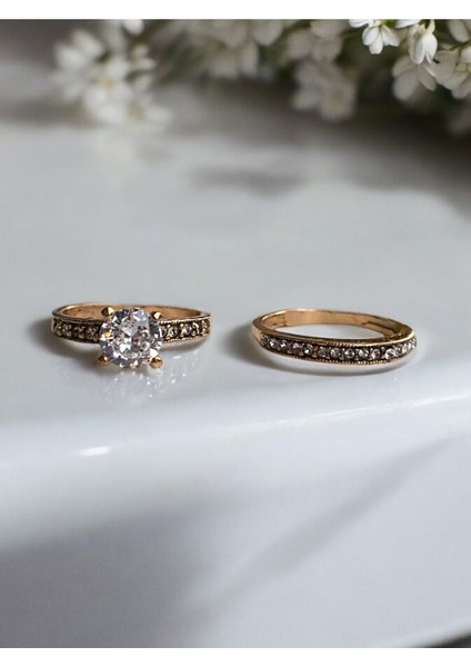 Tam Tur Işlemli & Tek Taş Ikili Yüzük Seti modelleri