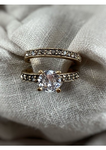 Tam Tur Işlemli & Tek Taş Ikili Yüzük Seti indirimleri