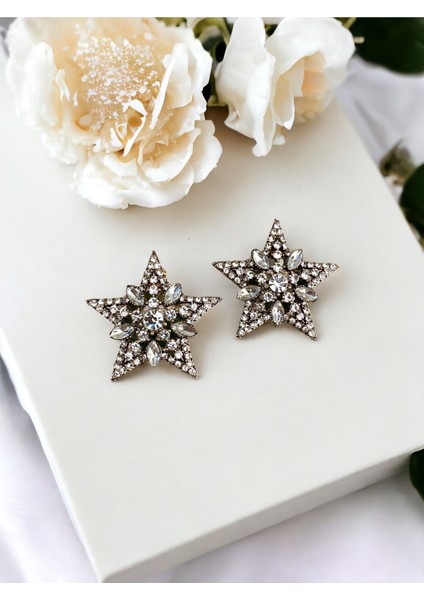 Kristal Taşlı Yıldız Küpe