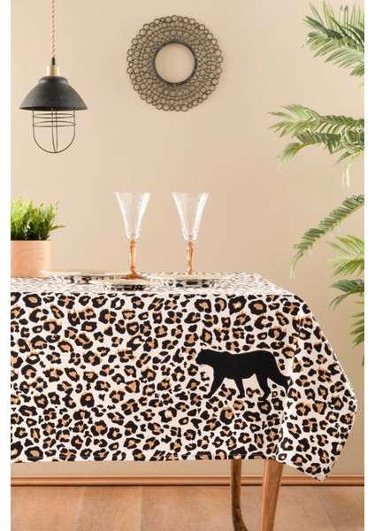 Pamuklu, Leopar Desenli Sıvı Geçirmez, Leke Tutmaz Özel Kumaş Masa Örtüsü 145 x 225 fiyatları
