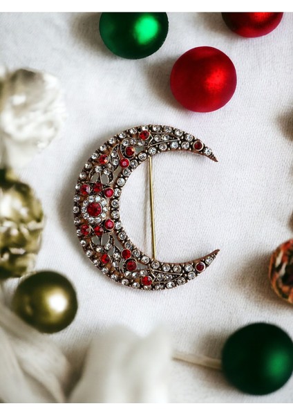 Zirkon Taşlı Hilal Broş