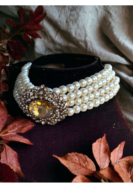 Kristal Taşlı Chooker İnci Tasma Kolye fiyatları