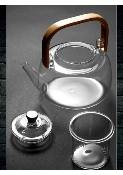 Bambu Saplı Isıya Dayanıklı 1000 ml Süzgeçli Cam Demlik Bitki Çayları , Borosilikat ,sürahi