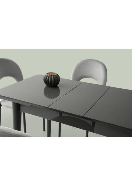 Ortadan Açılır Büyüyen 70 x 120 cm Koyu Gri Ahşap Salon Yemek Masa Gri Gözde Sandalye Takımı 4 Sandalyeli