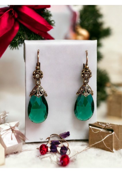 Kristal Taşlı Büyük Kedi Gözü Küpe