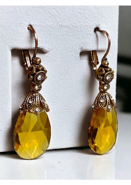 Kristal Taşlı Büyük Kedi Gözü Küpe