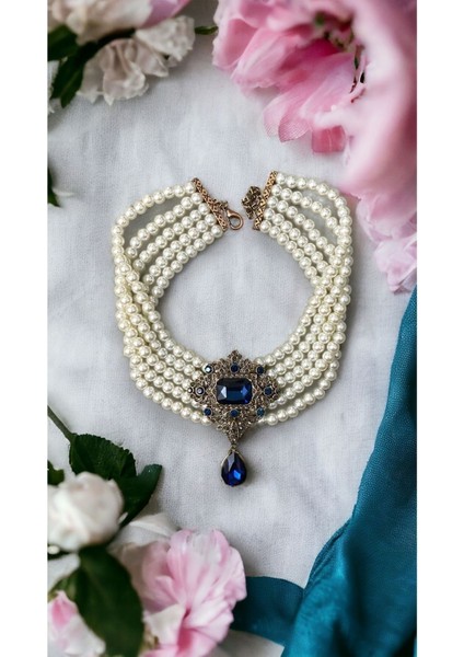 Baget ve Su Damlası Taşlı Inci Choker Kolye modelleri