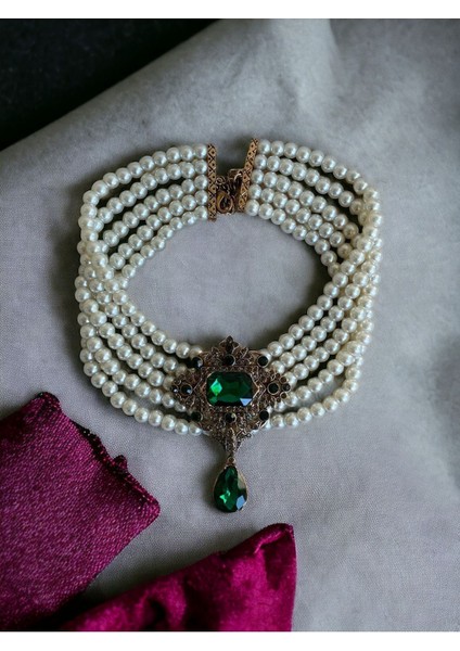 Baget ve Su Damlası Taşlı Inci Choker Kolye modelleri