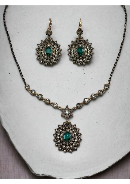 Güneş Figür Gerdanlık Kolye ve Küpe Seti