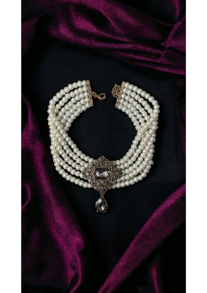 Baget ve Su Damlası Taşlı Inci Choker Kolye fiyatları