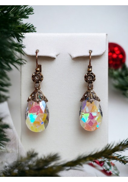 Kristal Taşlı Büyük Kedi Gözü Küpe