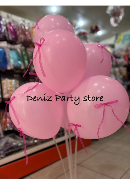 Fuşya Organze Fiyonk Kurdeleli 6 Adet Pembe Balon