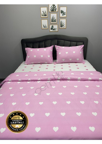 Çetinhome Çarşafı Lastikli Çift Kişilik Nevresim Takımı Pink Kalp fiyatları
