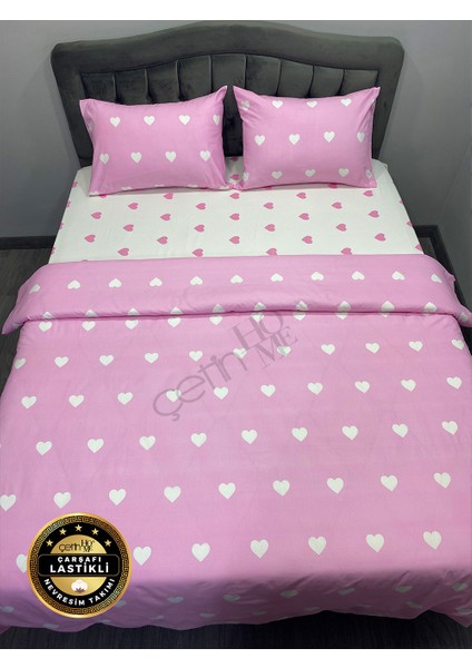 Çetinhome Çarşafı Lastikli Çift Kişilik Nevresim Takımı Pink Kalp modelleri