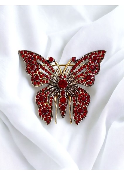 Kırmızı Kristal Taşlı Kelebek Broş modelleri