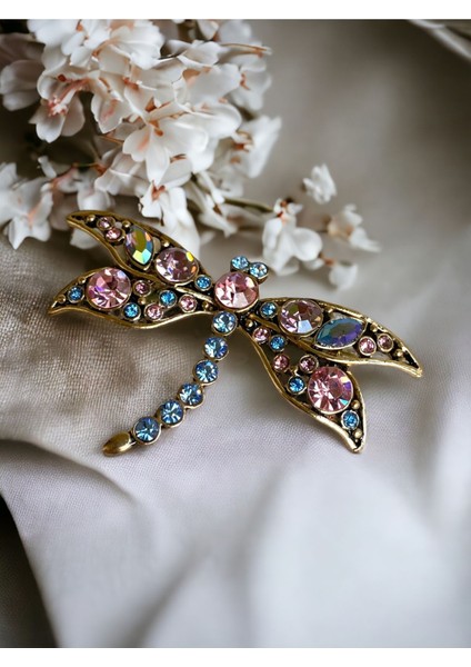 Kristal Taşlı Yusufçuk Figür Broş