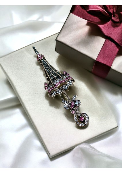 Renkli Kristal Taşlı Şemsiye Figür Broş fiyatları