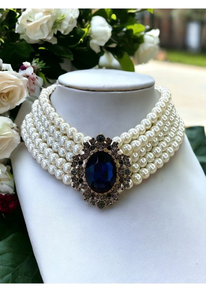 Kristal Taşlı Chooker Tasma İnci Kolye