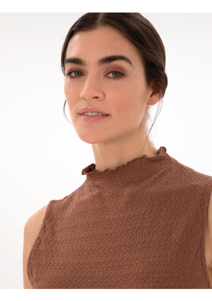Kadın Kahverengi Slim Fit Örme Bluz 50301493-VR029