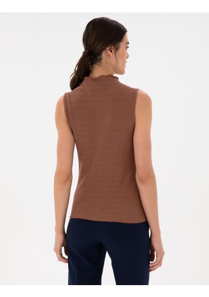 Kadın Kahverengi Slim Fit Örme Bluz 50301493-VR029