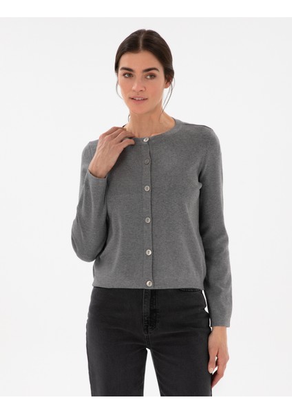 Kadın Gri Melanj Slim Fit Triko Hırka 50299413-VR086