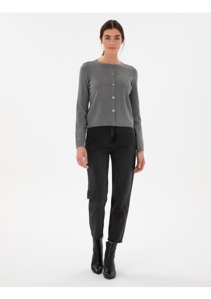 Kadın Gri Melanj Slim Fit Triko Hırka 50299413-VR086