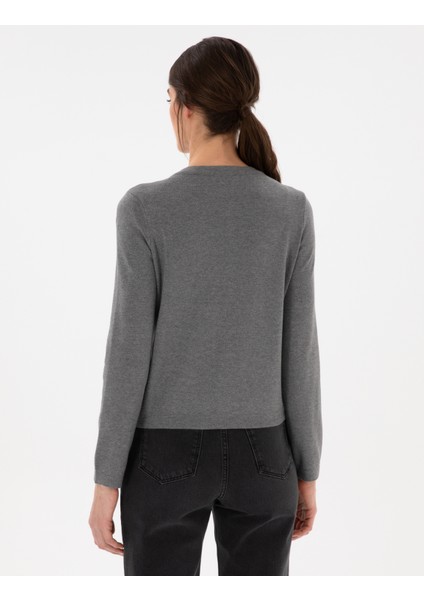 Kadın Gri Melanj Slim Fit Triko Hırka 50299413-VR086