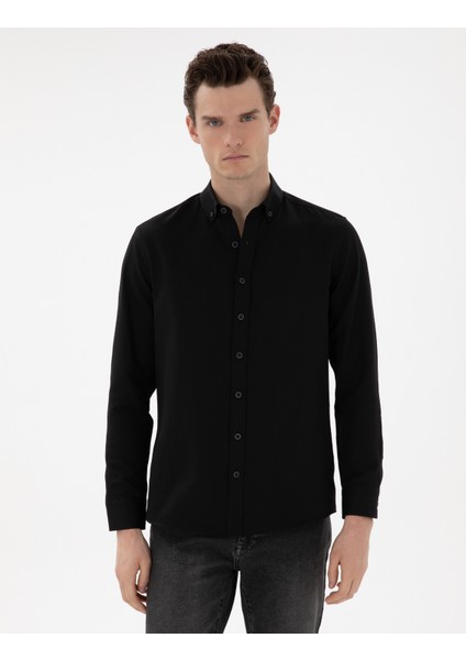 Erkek Siyah Regular Fit Uzun Kollu Gömlek 50304764-VR046