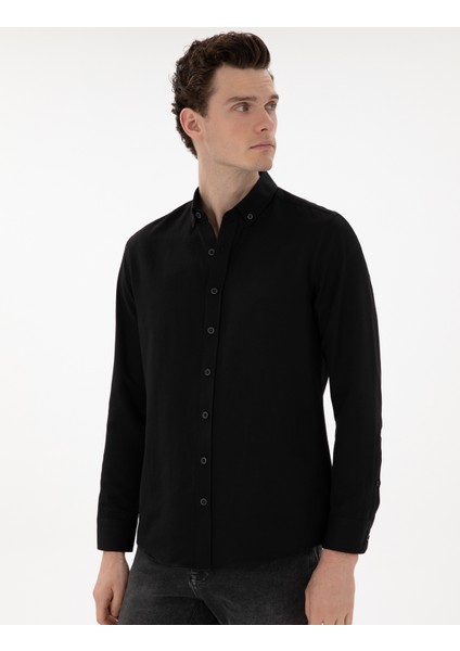 Erkek Siyah Regular Fit Uzun Kollu Gömlek 50304764-VR046