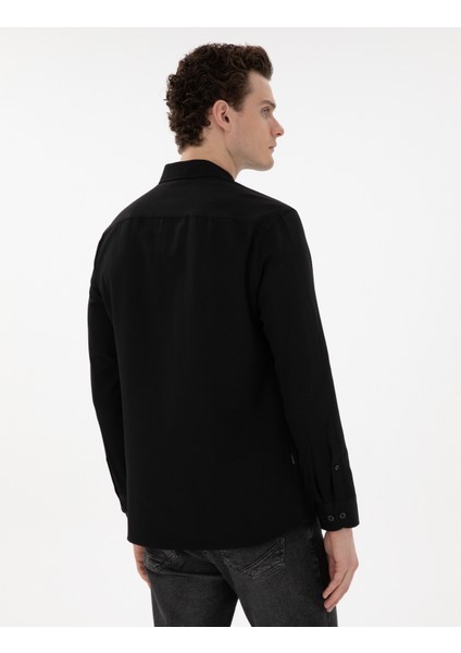 Erkek Siyah Regular Fit Uzun Kollu Gömlek 50304764-VR046