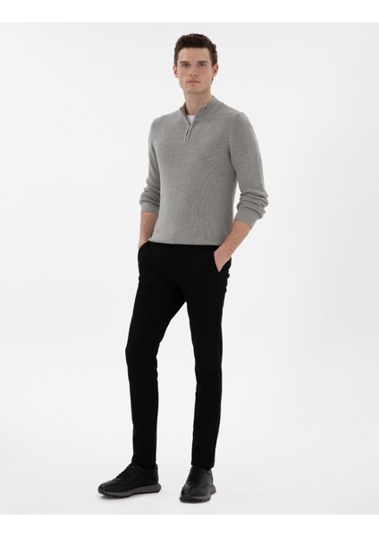 Erkek Gri Melanj Slim Fit Fermuarlı Dik Yaka Kazak 50297123-VR159 fırsatları