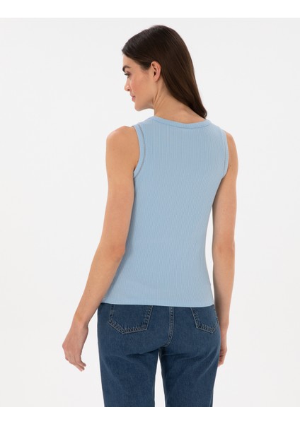 Kadın Açık Mavi Ex. Slim Fit Örme Bluz 50301485-VR003