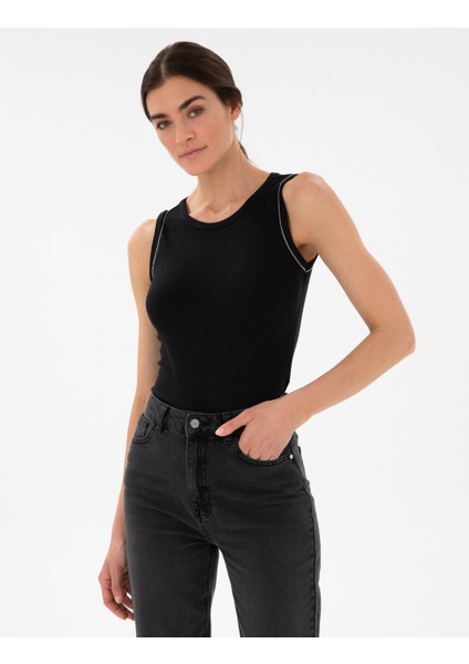 Kadın Siyah Ex. Slim Fit Örme Bluz 50301485-VR046
