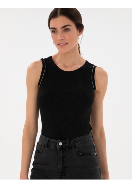 Kadın Siyah Ex. Slim Fit Örme Bluz 50301485-VR046
