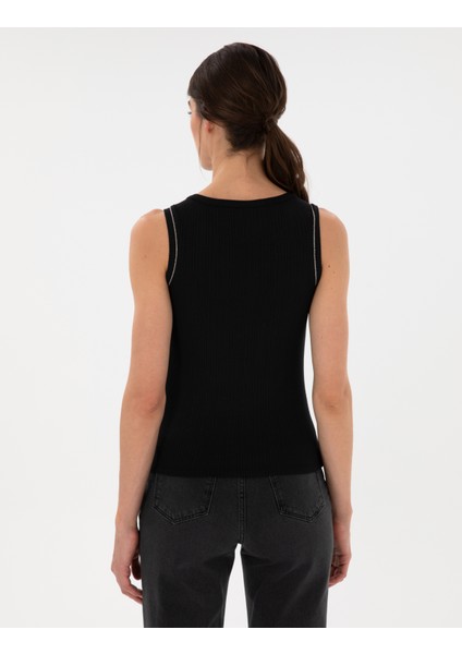 Kadın Siyah Ex. Slim Fit Örme Bluz 50301485-VR046