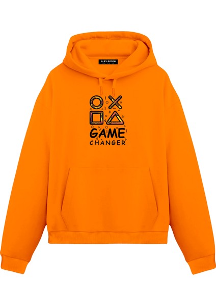 Game Changer Baskılı Mor Unisex Oversize Fit Pamuklu Kapüşonlu Sweatshirt