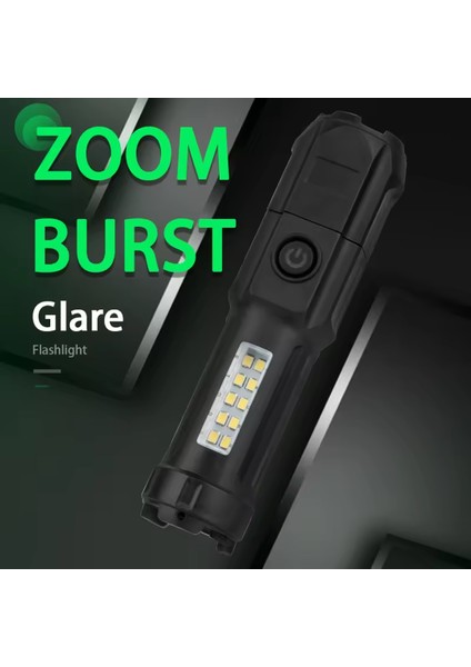 109-B Zoomlu Flash Özellikli Smd ve Power Ledli Şarjlı Plastik Kasa El Feneri (Powerbank Özellikli) (4832)