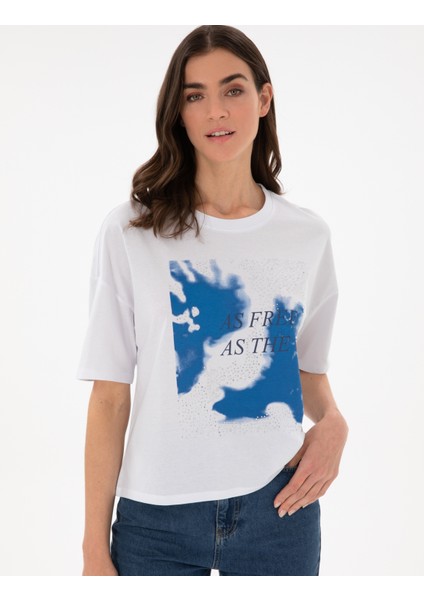 Kadın Beyaz Comfort Fit Tişört 50301483-VR013