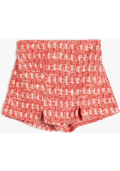 Pile Detaylı Desenli Tüvit Şort Etek