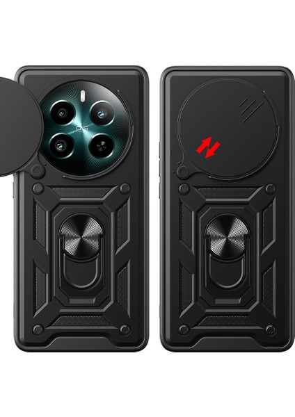 Realme 12 Plus Uyumlu Kılıf Sürgülü Yüzüklü Standlı Armour Darbe Emici Dayanıklı Tank Zırh Kapak