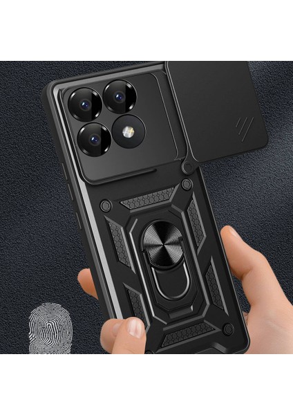 Poco F6 Pro Uyumlu Kılıf Sürgülü Yüzüklü Standlı Armour Darbe Emici Dayanıklı Tank Zırh Kapak modelleri