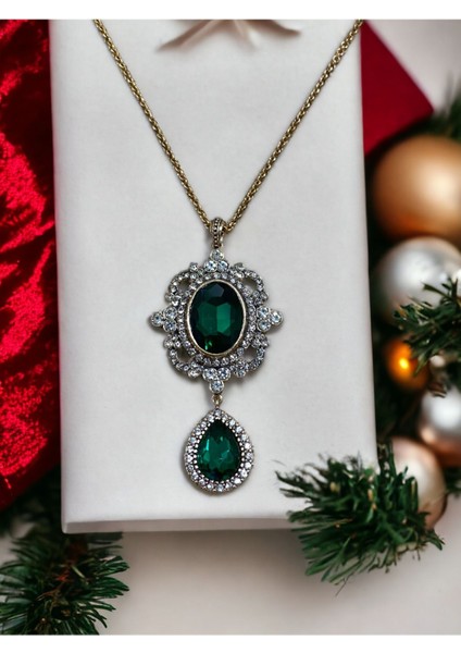 Kristal Taşlı Su Damlası Sallantılı Kolye