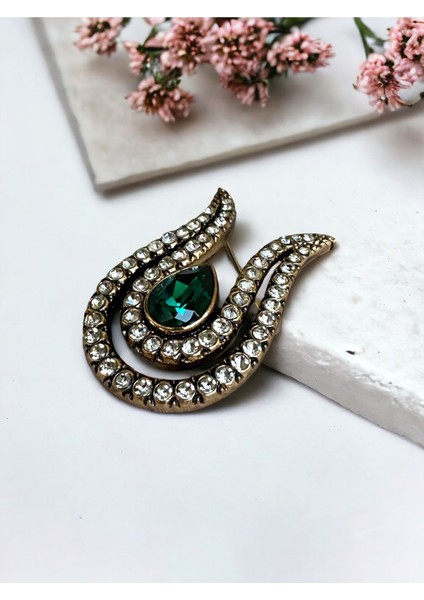 Zirkon Taşlı Lale Figür İğneli Broş