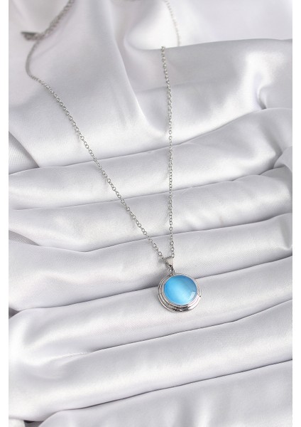 316L Çelik Gümüş Renk Mavi Sedefli Daire Model Kadın Kolye - TJ-BKO9424 fiyatları