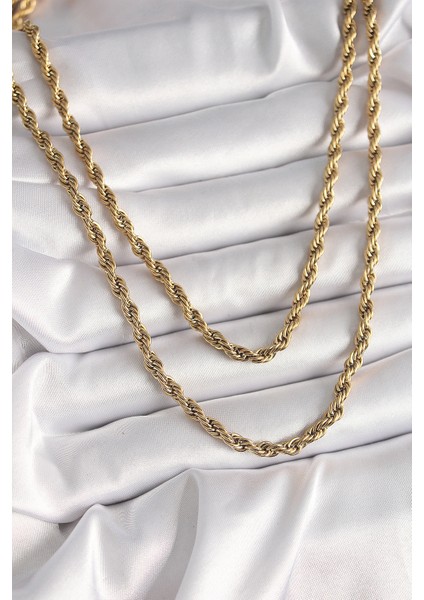 316L Çelik Renk Burgu Zincir Kadın Kolye - TJ-BKO9658