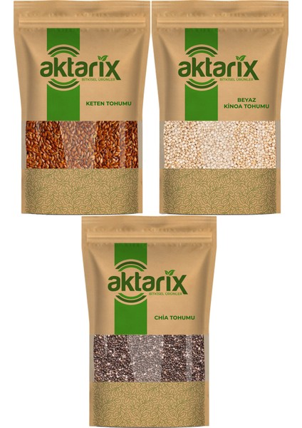 1 kg Chia + 1 kg Beyaz Kinoa + 1 kg Keten Tohumu